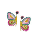 Beaded Butterfly Earrings, Multicolor, Handcrafted Statement Dangle, Pink Yellow Green Teal