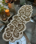 Beaded Handmade Table Runner, Brown and Cream, Floral Paisley Pattern, Decorative Home Accent