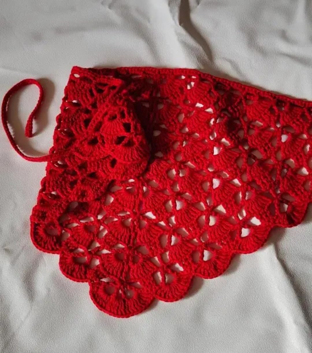 Red Crochet Headband, Lace Floral Pattern, Boho Hair Accessory for Women