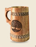 Handcrafted Wooden coffee Mug with Tree of Life Engraving, Rustic Style, Natural Wood