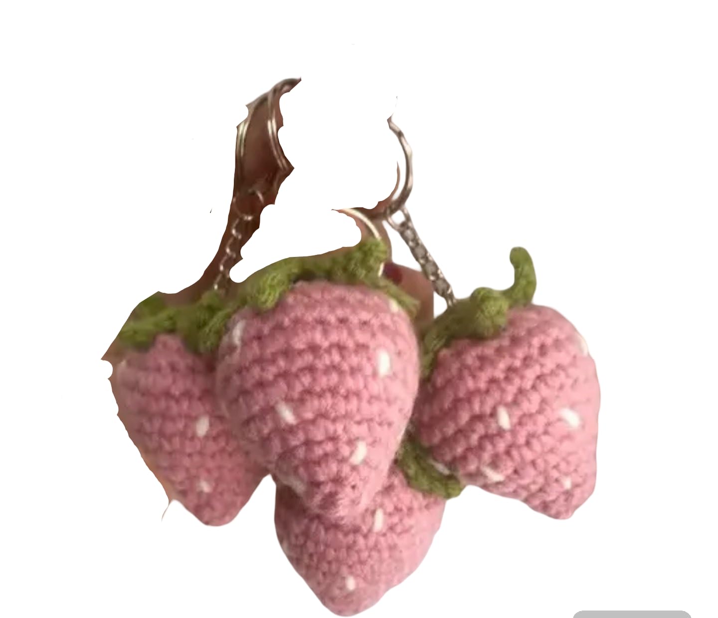 Handmade Crochet Strawberry Keychain, Pink with Green Leaves, Set of 3