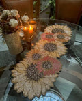 Beaded Sunflower Table Runner, Floral Design, Gold and Pink, Handcrafted Decorative Centerpiece