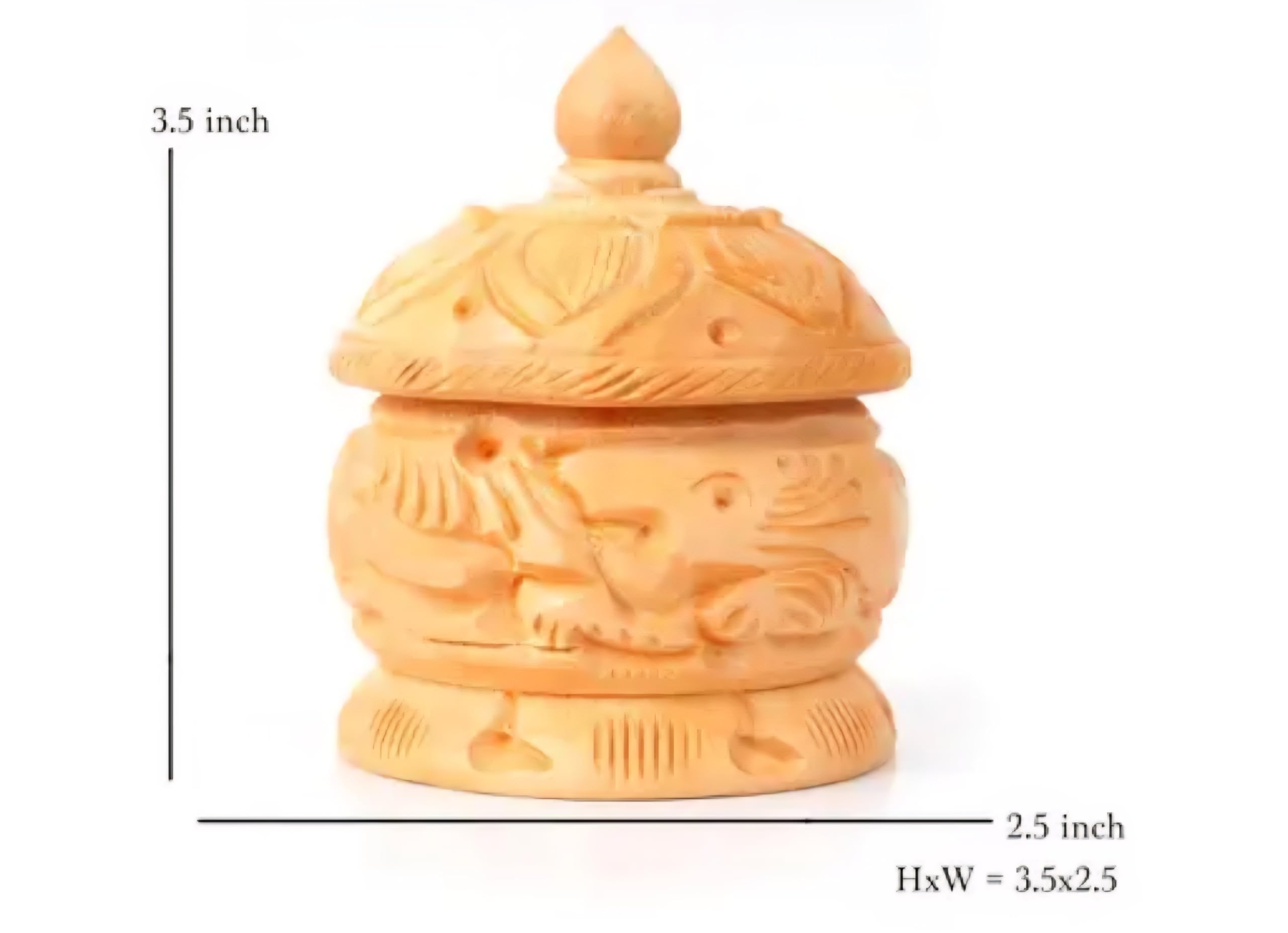 Handcrafted Wooden Sindoor Box with Lid, Carved Elephant Design, Natural Wood Finish, Traditional Indian Decor
