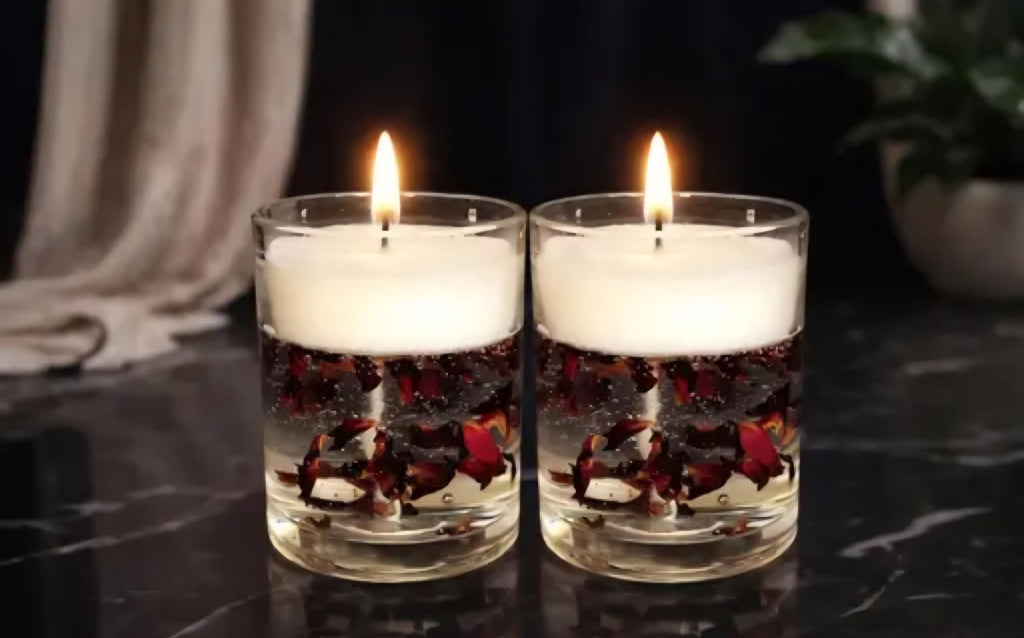 Floating Candles with Decorative Gel, Glass Holders, Red Petals and Beads, 1 piece