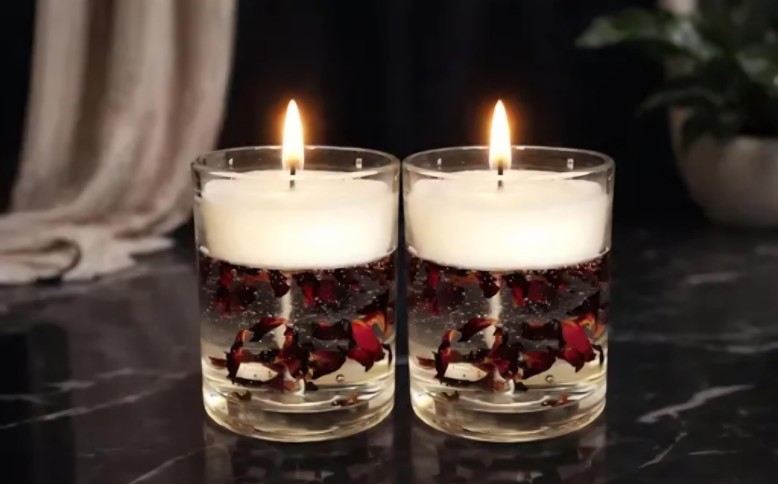 Floating Candles with Decorative Gel, Glass Holders, Red Petals and Beads, 1 piece