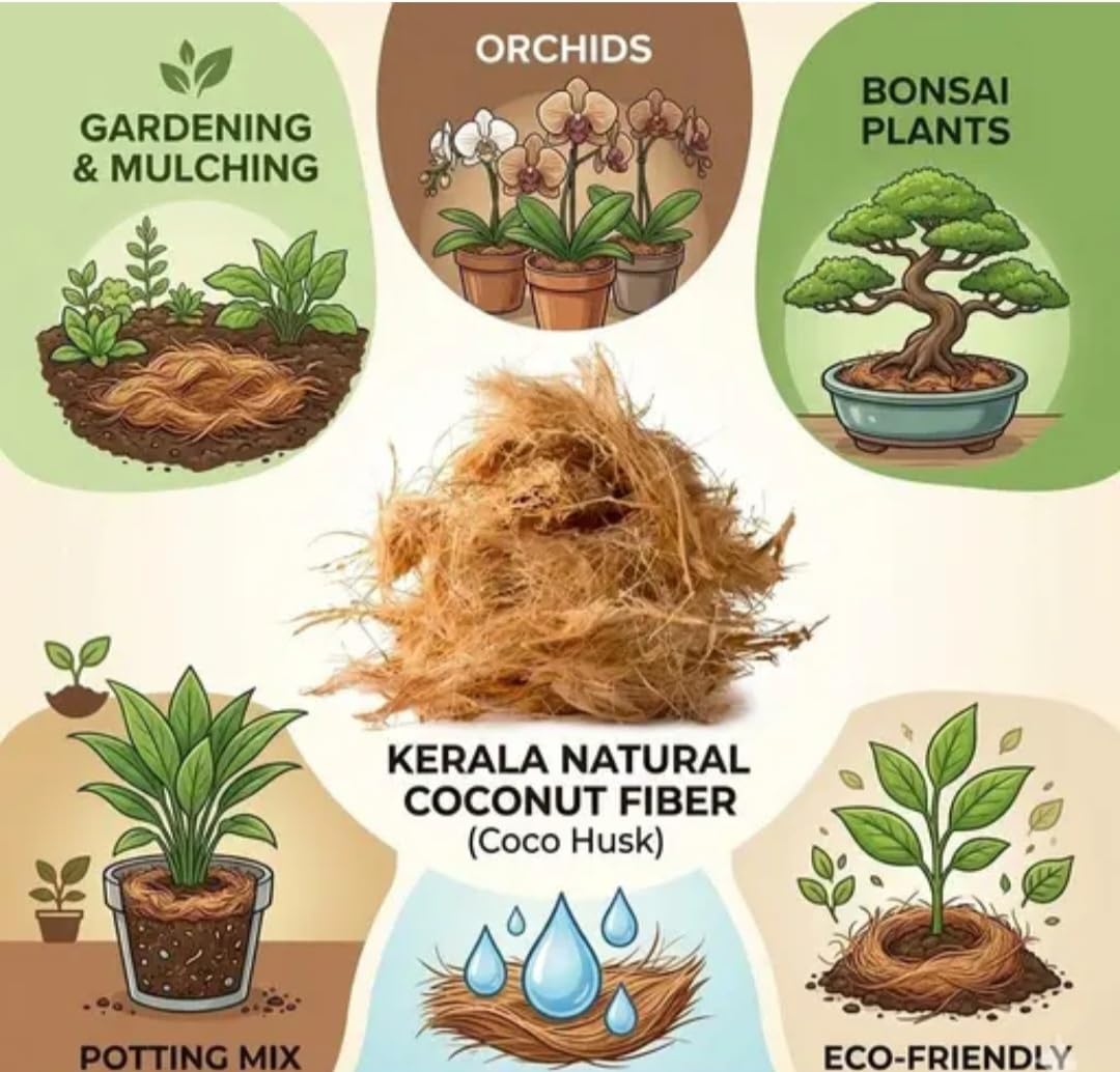 Natural Coir Fiber, Raw Coconut Husk, Brown, Loose Fill Material for Crafts and Gardening